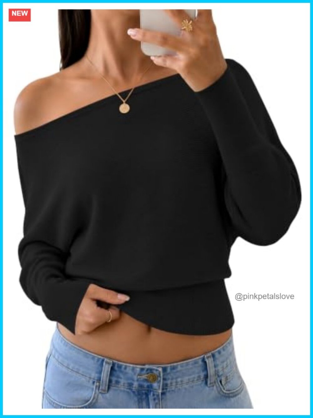Off the Shoulder Sweater Women Fall Knit Pullover Top Batwing Sleeve